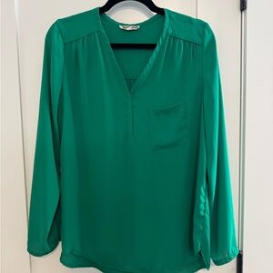 Pleione Green Long Sleeve Relaxed Blouse